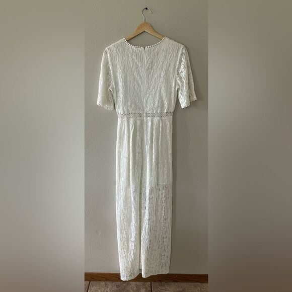 Promesa Lace Maxi V Neck Short Sleeve Dress Off White Cream Size Small - Picture 7 of 8